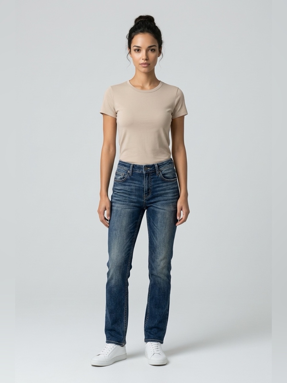 BKE -Classic Mid-Rise Straight Jeans in Dark Blue